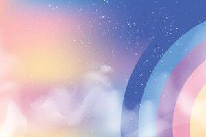 Pastel rainbow sky with clouds and stars vector