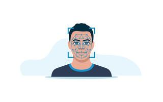 Facial Recognition Technology Biometric Security System with Blue Grid on Face vector