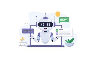 Friendly Robot Assistant Helping With Communication and Productivity, Flat Illustration vector