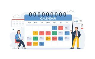 Business Planning with Calendar and Coworkers Teamwork and Strategy Illustration vector