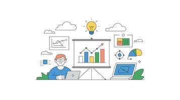 Data Analysis Presentation with Bright Lightbulb and Charts and Graphs Financial Growth vector