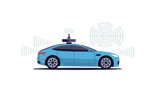 Autonomous Vehicle with Sensor Technology, Driverless Car Illustration for Technology and Transportation vector