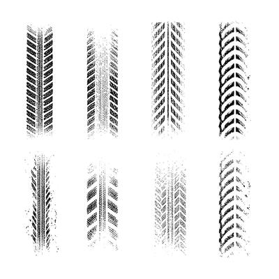 Tire Tracks Set Grunge Black Prints for Texture and Design Elements