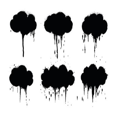 Spray Paint Clouds Grunge Black Weather Elements with Dripping Paint for Graphic Design