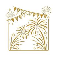 Golden Fireworks and Pennant Banner Celebration Frame for Festive Occasions vector