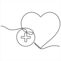 Single Line Drawing of First Aid Sign and Heart Modern Medical Symbol Art vector