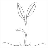 Single Continuous line drawing of Leafy Plant Minimal Botanical Nature art vector