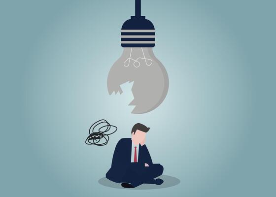 Light bulb explosion. Inspiration lost. Need new ideas. Stock Illustration