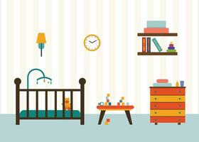 Baby room with crib and colorful toys vector