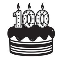 A celebratory cake with candles displaying the number one hundred in a detailed silhouette to represent a milestone birthday vector