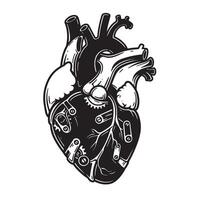 Intricate vintage art silhouette of mechanical human heart design with gears and veins vector