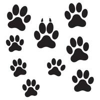 A collection of stylized black silhouette paw prints scattered across a white background ideal for various animal related designs vector