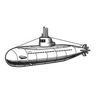 Vintage Art Silhouette of a Submarine black and white illustration vector