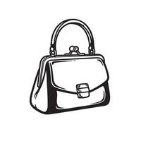 Elegant vintage handbag illustration in black and white silhouette style for design projects vector