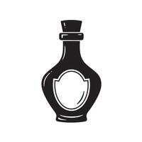 Elegant vintage art silhouette of a decorative bottle with cork stopper and empty label vector