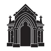 Vintage art silhouette of a gothic church architecture with arched entrance design vector