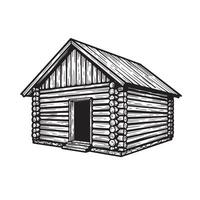 Hand drawn vintage illustration of a small cabin or log house silhouette perfect for design purposes and rustic themed projects vector