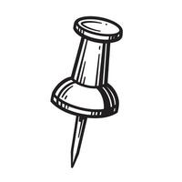 Hand drawn vintage art illustration of a simple black and white pushpin vector