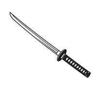 Classic illustration depicting a japanese katana sword weapon in a vintage art silhouette against a clean white background vector