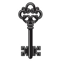 Elegant vintage silhouette black key isolated on white background perfect for design elements vector