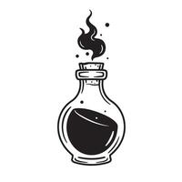 illustration of a black potion bottle with smoke emitting a silhouette style perfect for halloween themes and magical concepts. vector
