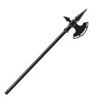 A simple black and white vintage art silhouette of a medieval halberd weapon on a blank white background. vector