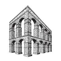 Detailed vintage art silhouette of a roman aqueduct archway in format illustrating architecture vector