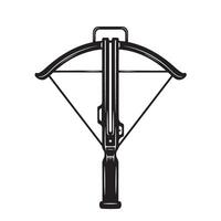 Simple black and white vintage art silhouette illustration of a classic crossbow weapon design on white background vector