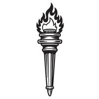 Vintage art silhouette of a lit torch with flames representing illumination and freedom vector