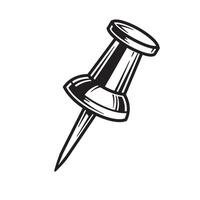 Detailed black and white illustration of a classic push pin for office and school use vector