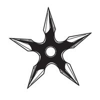 A detailed illustration featuring a black silhouette of a ninja star weapon displayed against a clean white background. vector