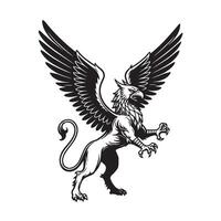 Majestic vintage art silhouette depicting a powerful mythical griffin with outspread wings and a detailed design vector