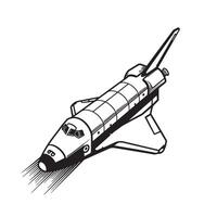 Retro vintage silhouette illustration of a space shuttle in flight perspective design vector