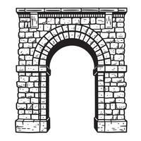 Simple black and white illustration of an ancient stone archway for architectural designs vector