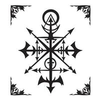 Abstract decorative cross with arrow elements and ornate corner decorations vintage art silhouette vector