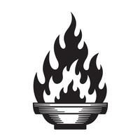 Classic vintage art silhouette illustration of a fiery torch in a simple decorative style vector