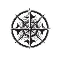 Vintage art silhouette compass illustration showing directional navigation on white background vector