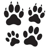 Four black paw prints in a flat silhouette isolated on white background representing canine or feline animal tracks vector