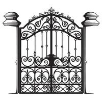 Elegant vintage art silhouette of a detailed wrought iron gate design vector