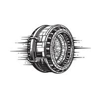 Futuristic circular technology device in vintage art silhouette style vector