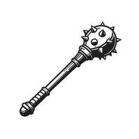 A vintage art silhouette illustration of a medieval mace weapon with spikes and detailed handle design on a white background vector