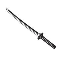 Elegant vintage art silhouette of a traditional japanese katana sword with detailed hilt and sharp blade isolated vector
