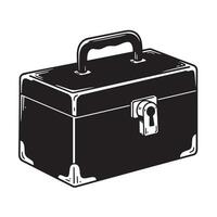 Black and white vintage art silhouette of a toolbox for carpentry and craft projects vector