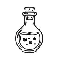 Hand drawn potion bottle illustration depicting a whimsical design with a cork stopper silhouette ready for magical or fantasy concepts. vector