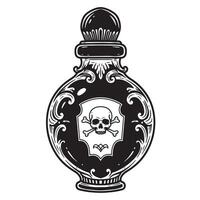 Vintage art silhouette of a decorative poison bottle featuring skull and crossbones symbol vector