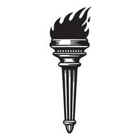 Black and white vintage art silhouette of a lit torch symbolizing liberty and enlightenment vector