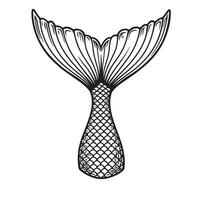 Detailed black and white silhouette depiction of a mermaid tail for creative designs and magical themes vector