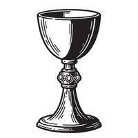 Vintage art silhouette depicting a graceful chalice on white background for design vector