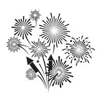 Artistic silhouette of fireworks celebration displaying explosions and rocket launches in black and white color vector