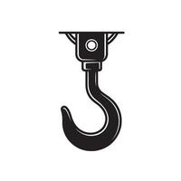 Overhead crane hook illustration in black and white vintage art silhouette for construction lifting and industrial applications. vector